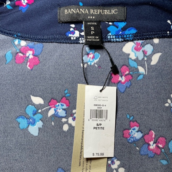 Banana Republic navy floral wrap dress sz S Pet - Picture 4 of 6